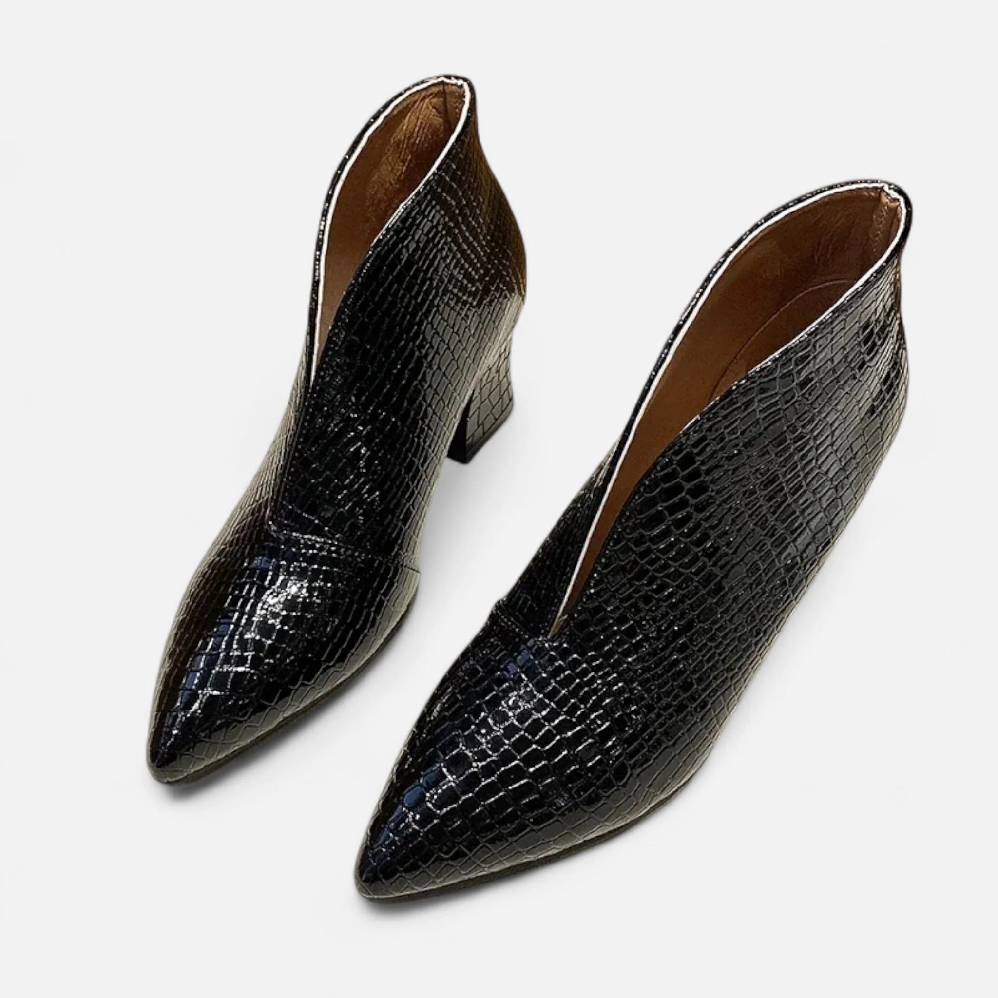 Moritz™ | Damen-Ankle-Boots aus Lackleder mit V-Ausschnitt